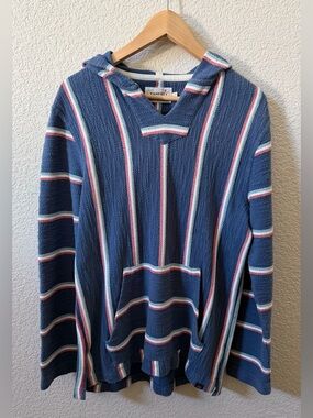 Faherty Men's Small Biarritz Hoodie Horizon Summer Stripe Organic Cotton Blend